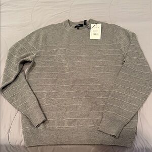 Theory Gray Striped Crewneck Sweater